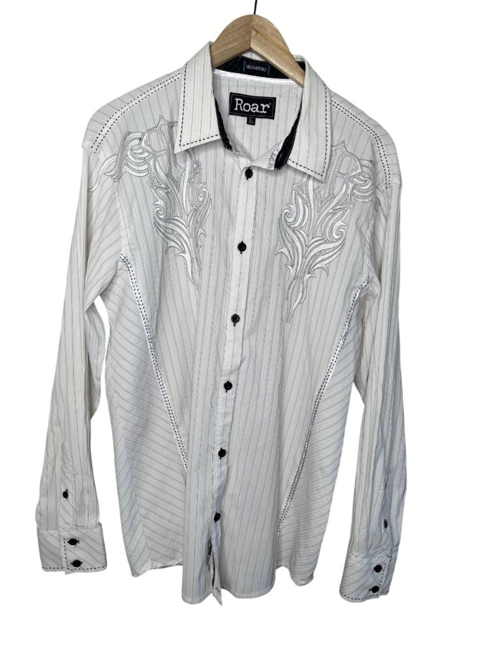 Roar Mens White Embroidered Button-Down Trent Shirt Size Large